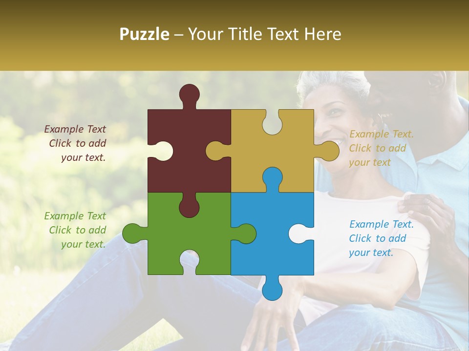 A Man And Woman Sitting On A Bench Together PowerPoint Template