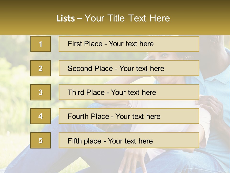 A Man And Woman Sitting On A Bench Together PowerPoint Template