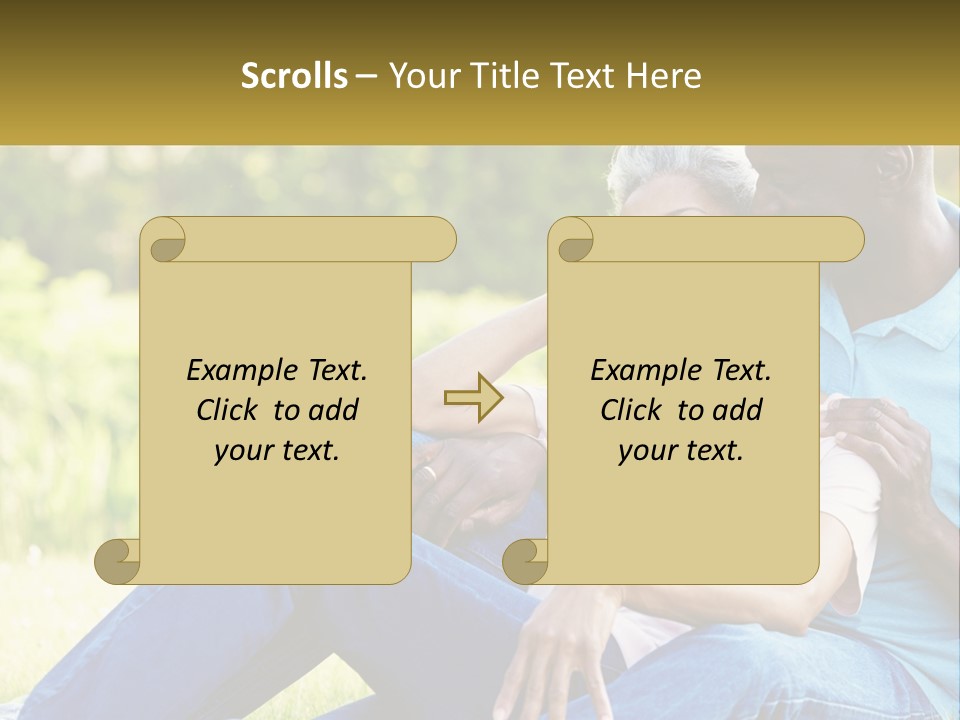 A Man And Woman Sitting On A Bench Together PowerPoint Template