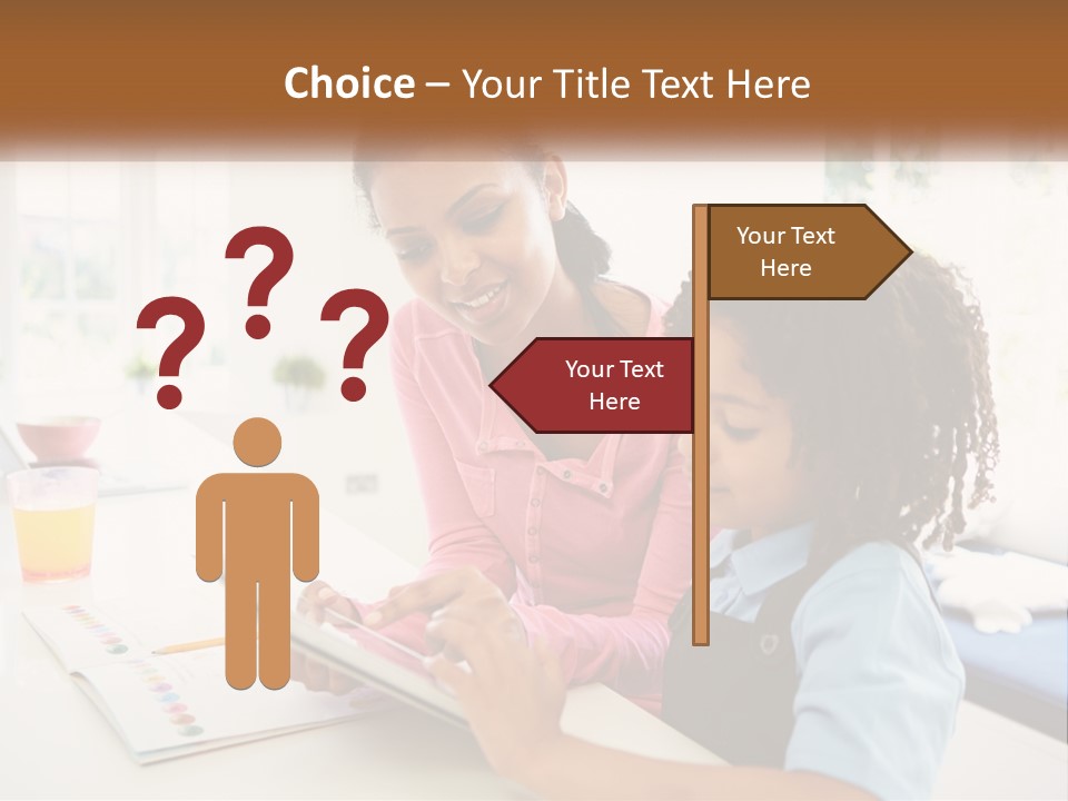 A Woman And A Child Are Looking At A Book PowerPoint Template