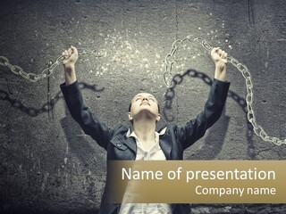 A Woman Is Chained Up To A Wall With Chains PowerPoint Template