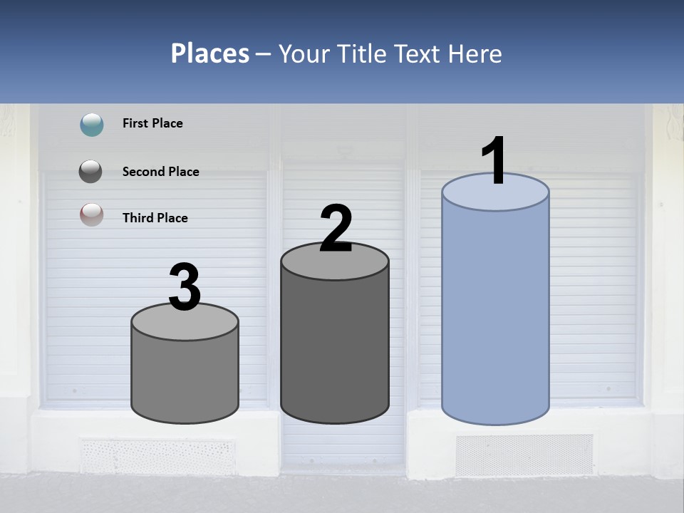A Blue Garage Door With A Yellow Awning PowerPoint Template