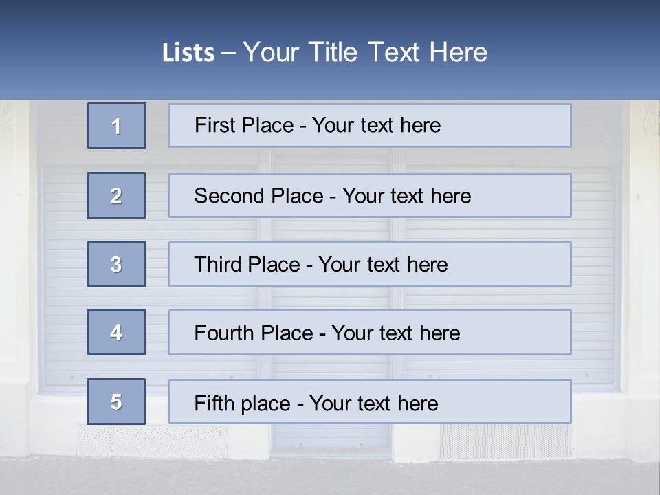 A Blue Garage Door With A Yellow Awning PowerPoint Template