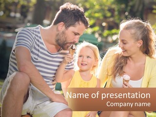 A Man And Two Girls Eating Ice Cream PowerPoint Template