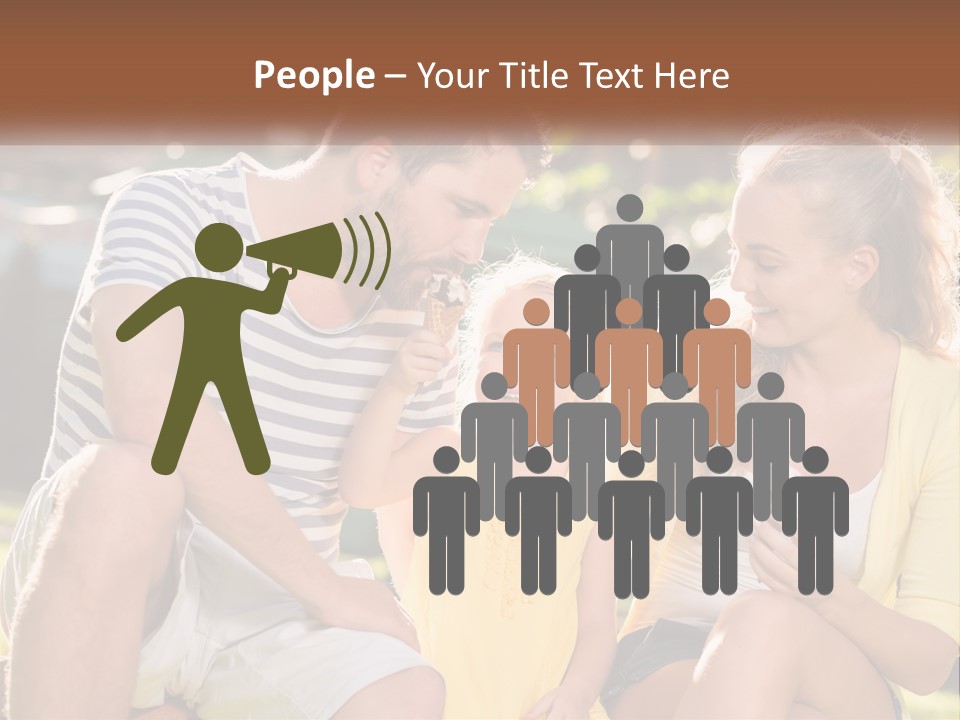 A Man And Two Girls Eating Ice Cream PowerPoint Template