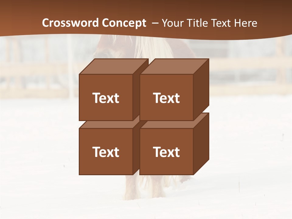 A Brown Horse Standing In The Snow In Front Of A Fence PowerPoint Template