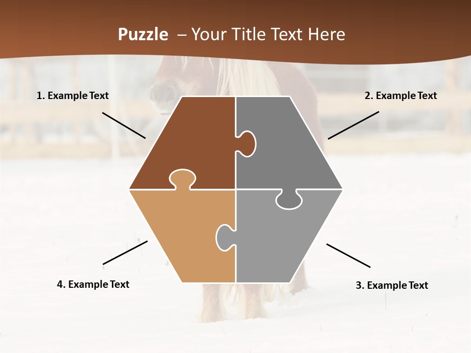 A Brown Horse Standing In The Snow In Front Of A Fence PowerPoint Template