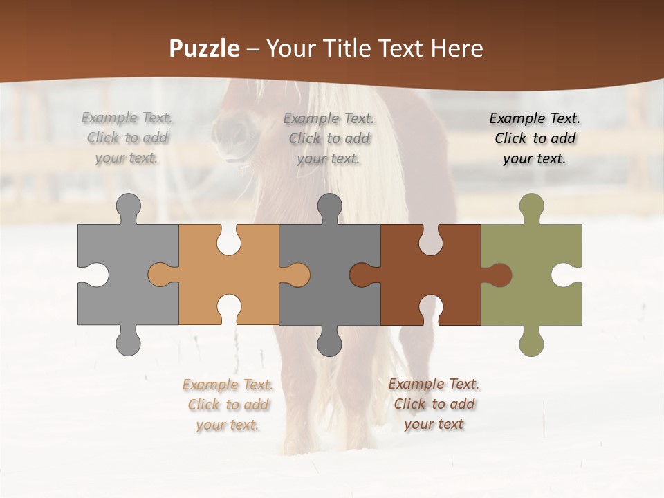 A Brown Horse Standing In The Snow In Front Of A Fence PowerPoint Template