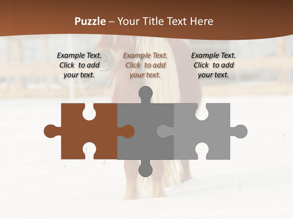 A Brown Horse Standing In The Snow In Front Of A Fence PowerPoint Template