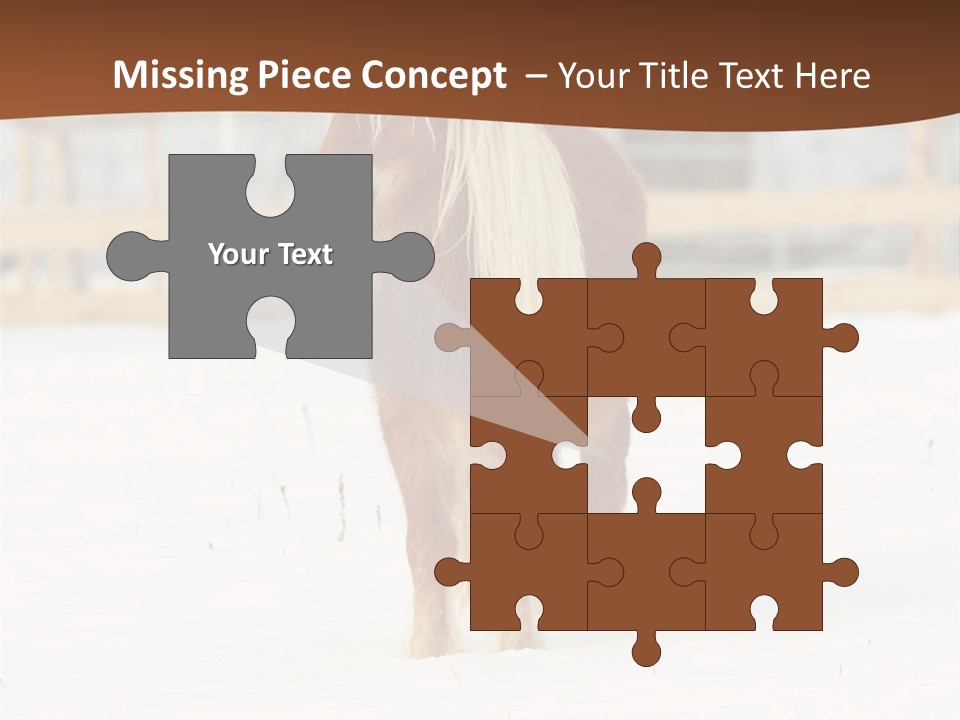 A Brown Horse Standing In The Snow In Front Of A Fence PowerPoint Template