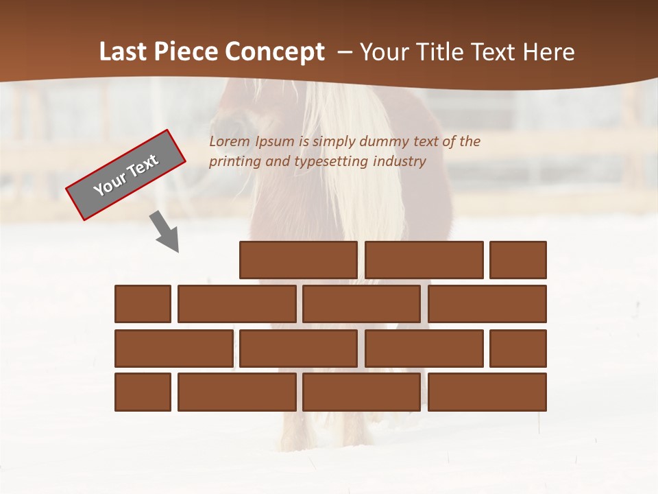 A Brown Horse Standing In The Snow In Front Of A Fence PowerPoint Template