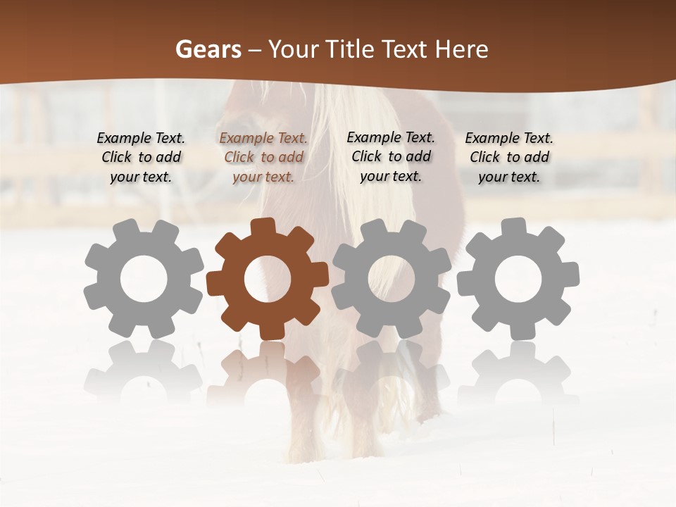 A Brown Horse Standing In The Snow In Front Of A Fence PowerPoint Template