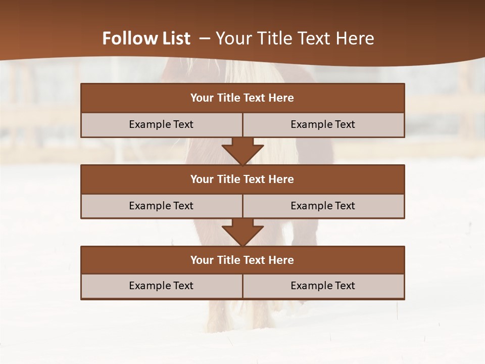 A Brown Horse Standing In The Snow In Front Of A Fence PowerPoint Template