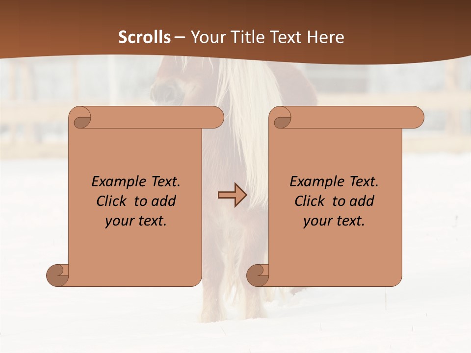 A Brown Horse Standing In The Snow In Front Of A Fence PowerPoint Template