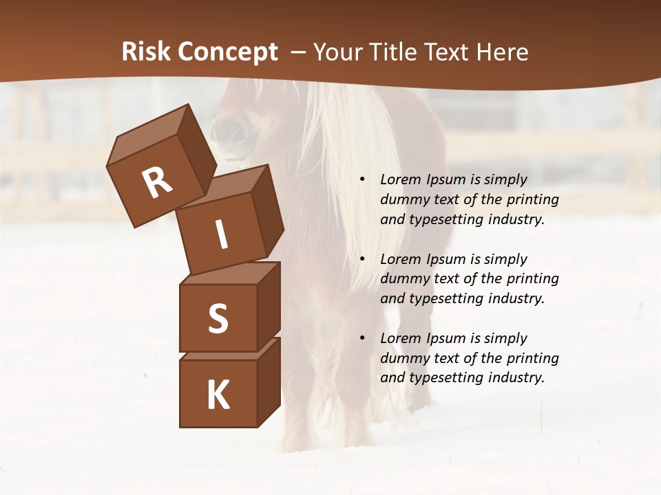A Brown Horse Standing In The Snow In Front Of A Fence PowerPoint Template