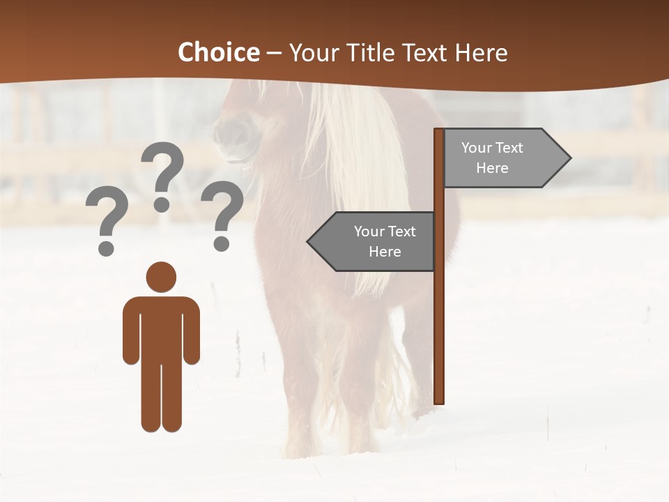 A Brown Horse Standing In The Snow In Front Of A Fence PowerPoint Template