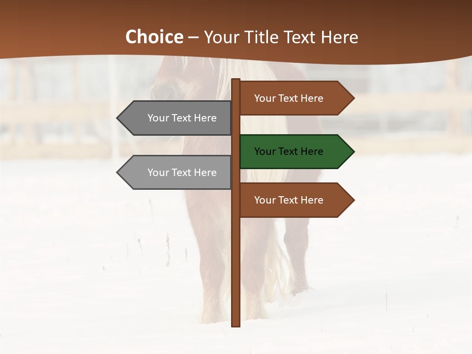 A Brown Horse Standing In The Snow In Front Of A Fence PowerPoint Template