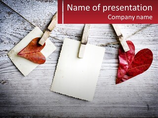 A Wooden Table Topped With Hearts And Clipboards PowerPoint Template