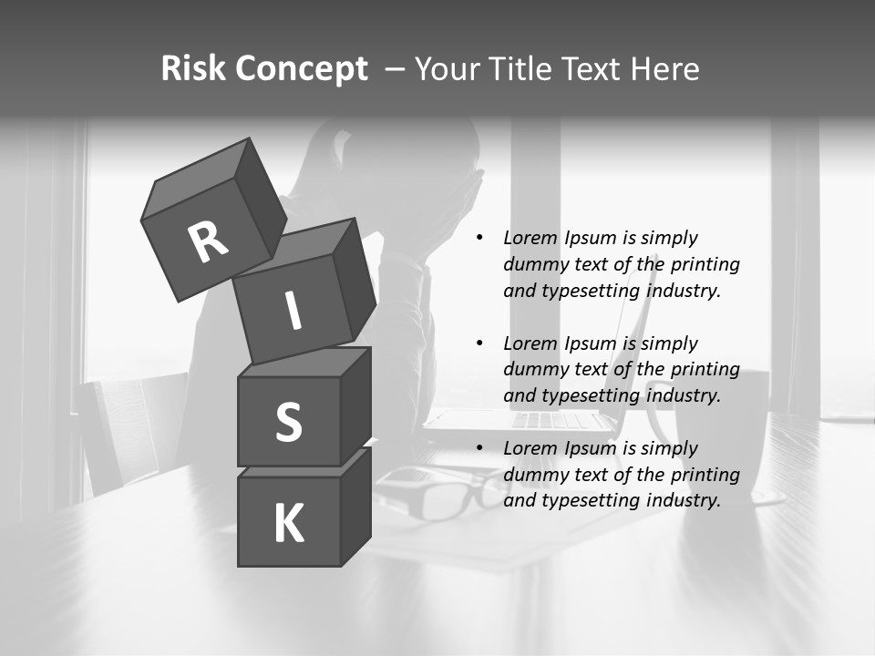 A Woman Sitting At A Desk With Her Head In Her Hands PowerPoint Template