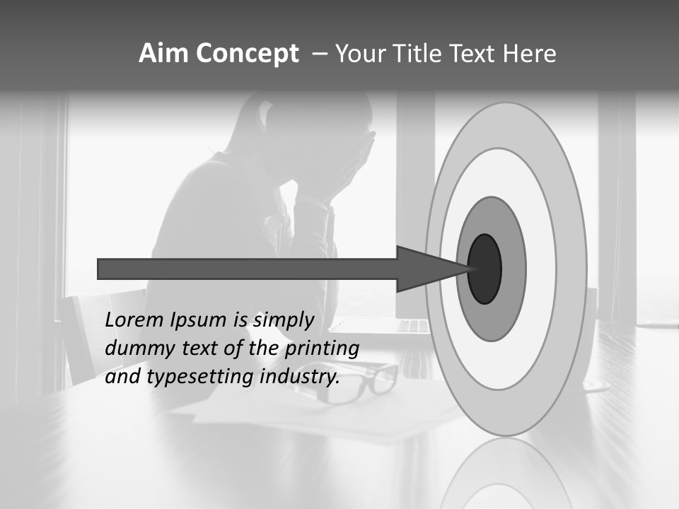 A Woman Sitting At A Desk With Her Head In Her Hands PowerPoint Template