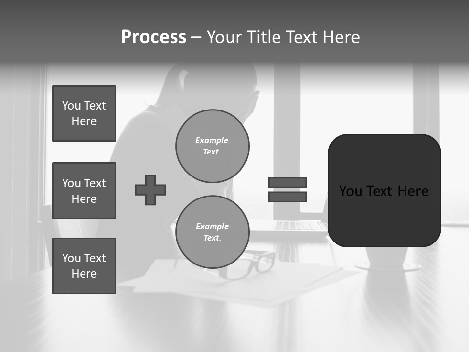 A Woman Sitting At A Desk With Her Head In Her Hands PowerPoint Template