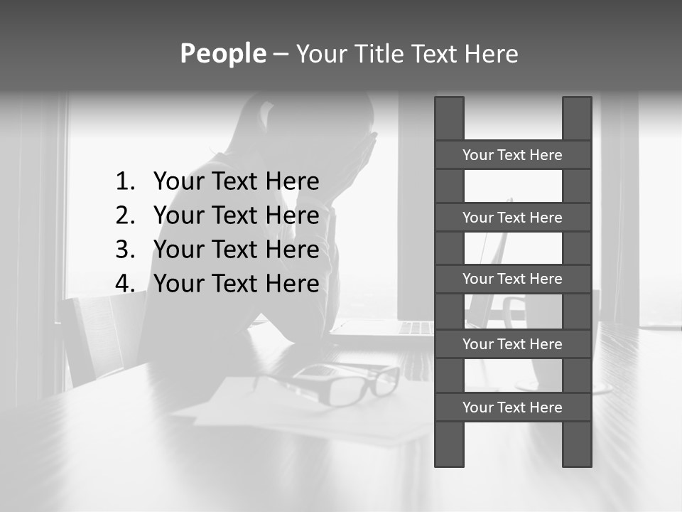 A Woman Sitting At A Desk With Her Head In Her Hands PowerPoint Template