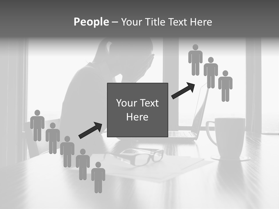 A Woman Sitting At A Desk With Her Head In Her Hands PowerPoint Template