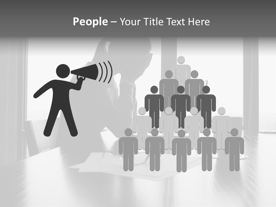 A Woman Sitting At A Desk With Her Head In Her Hands PowerPoint Template