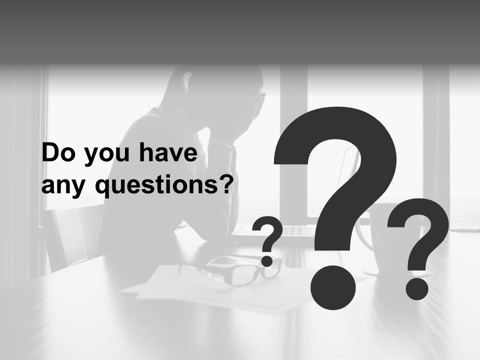 A Woman Sitting At A Desk With Her Head In Her Hands PowerPoint Template