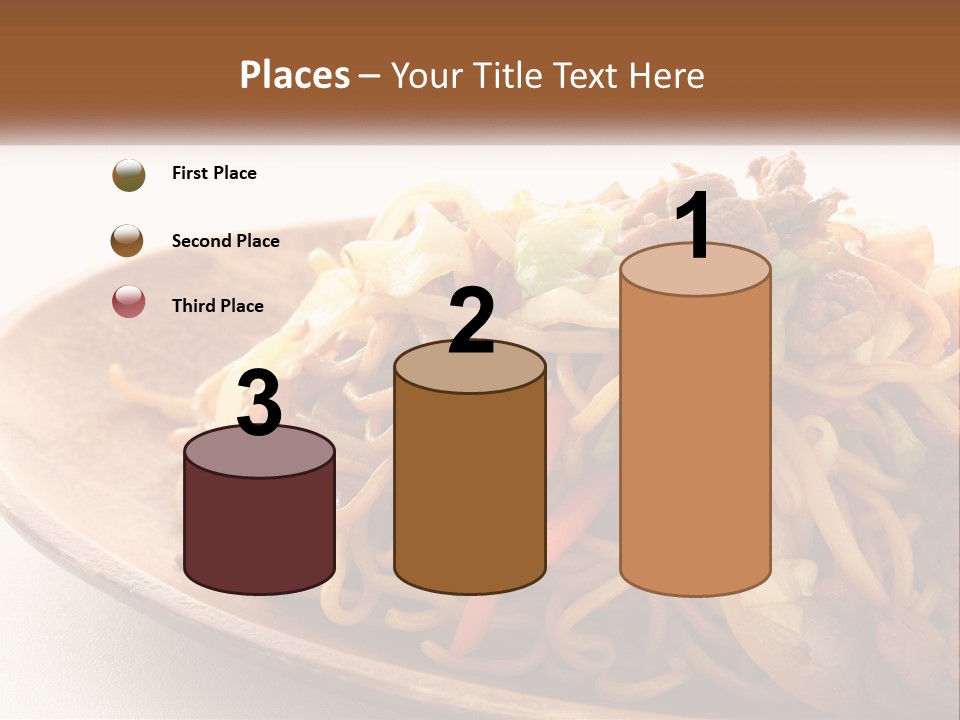 A Plate Of Noodles With Meat And Vegetables On It PowerPoint Template