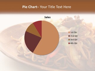 A Plate Of Noodles With Meat And Vegetables On It PowerPoint Template