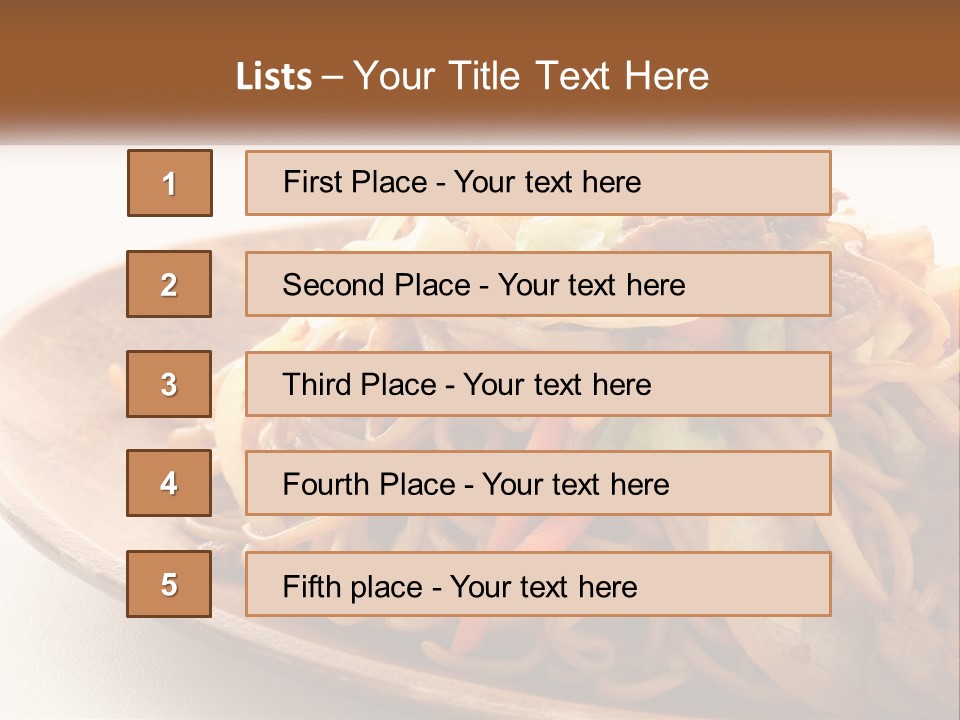 A Plate Of Noodles With Meat And Vegetables On It PowerPoint Template