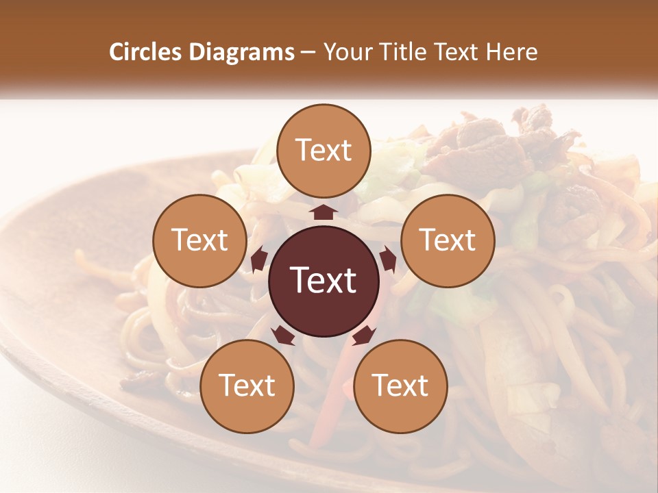 A Plate Of Noodles With Meat And Vegetables On It PowerPoint Template