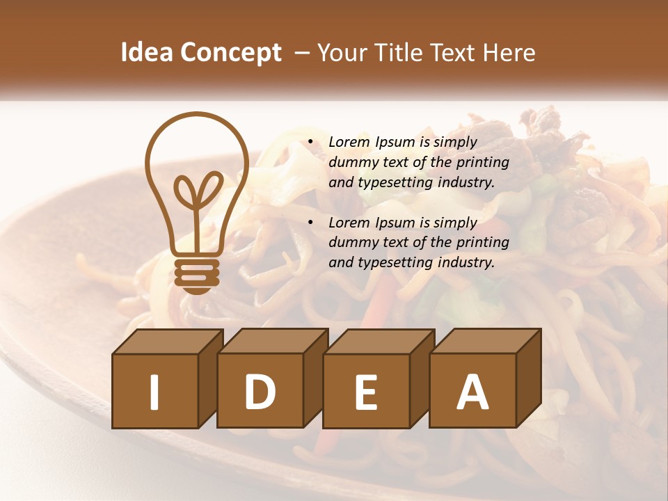 A Plate Of Noodles With Meat And Vegetables On It PowerPoint Template