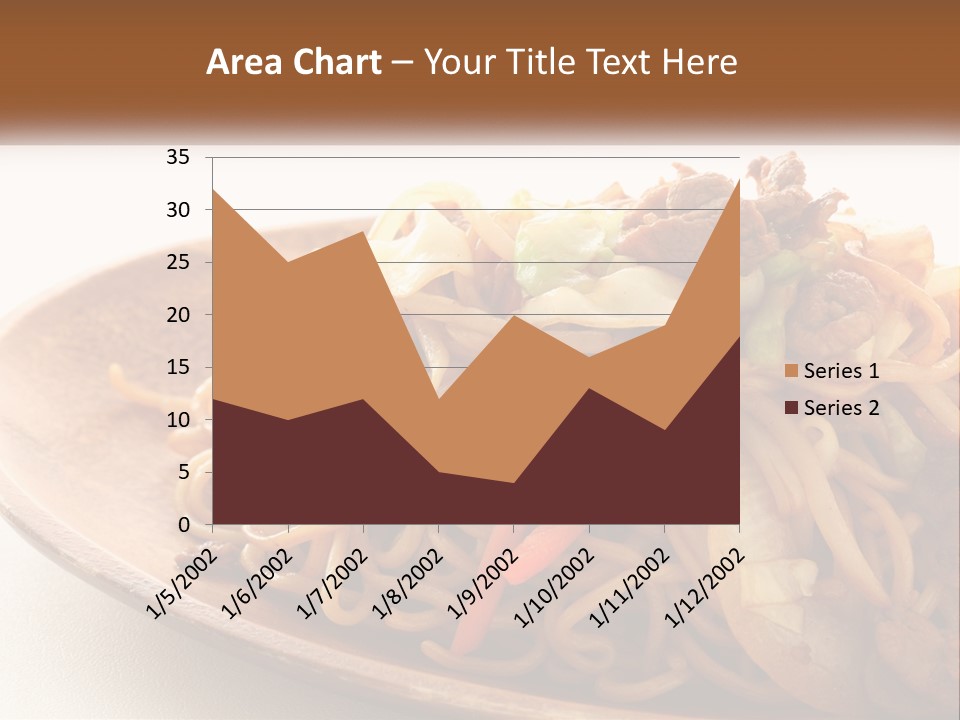 A Plate Of Noodles With Meat And Vegetables On It PowerPoint Template