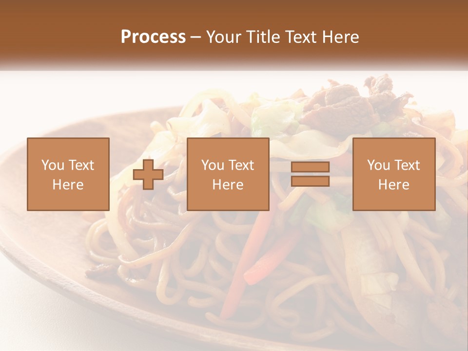 A Plate Of Noodles With Meat And Vegetables On It PowerPoint Template