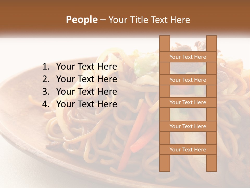 A Plate Of Noodles With Meat And Vegetables On It PowerPoint Template