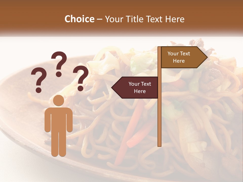 A Plate Of Noodles With Meat And Vegetables On It PowerPoint Template