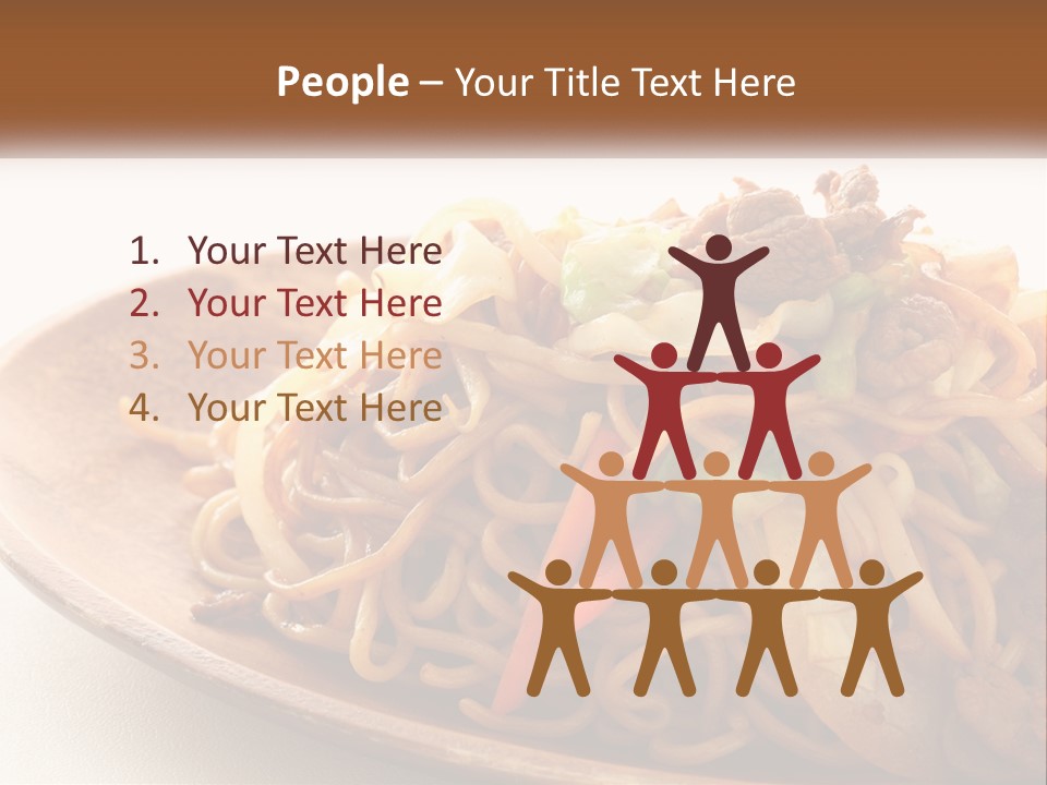 A Plate Of Noodles With Meat And Vegetables On It PowerPoint Template