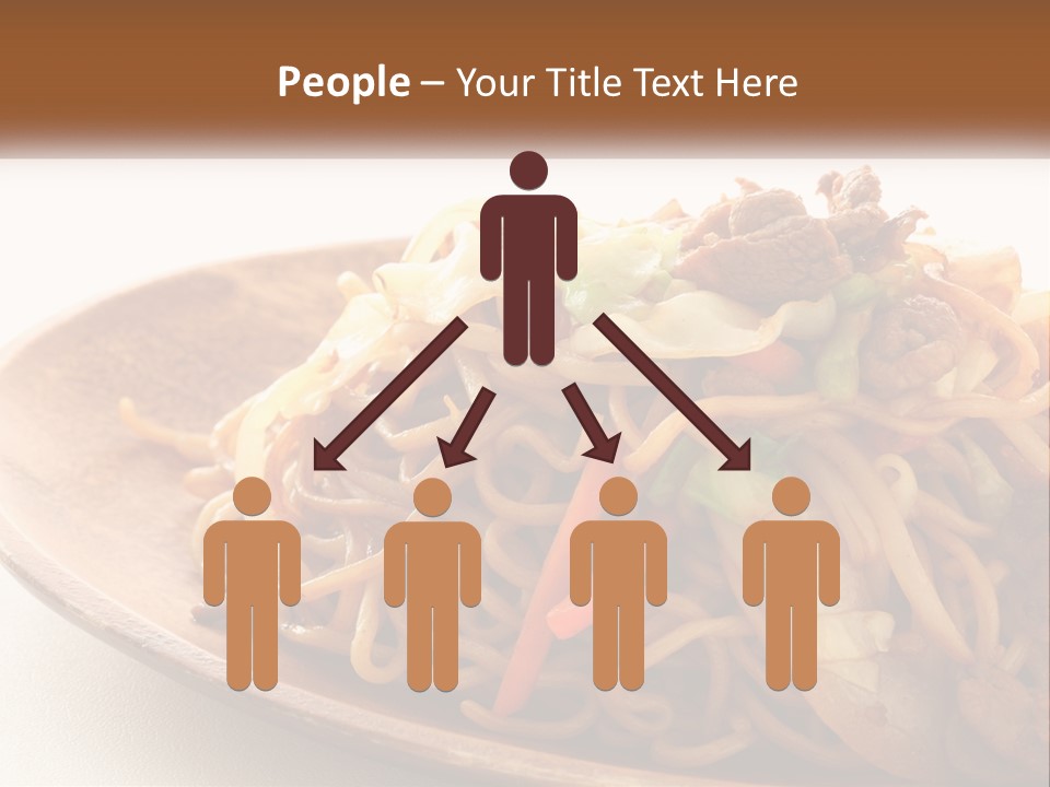 A Plate Of Noodles With Meat And Vegetables On It PowerPoint Template