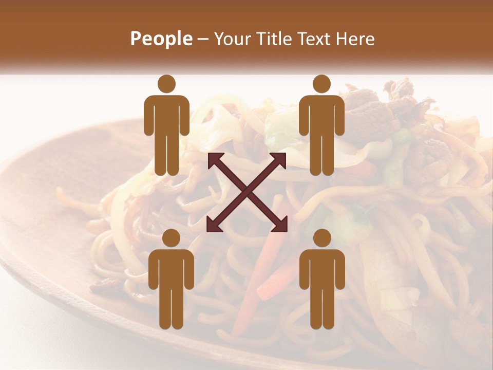 A Plate Of Noodles With Meat And Vegetables On It PowerPoint Template