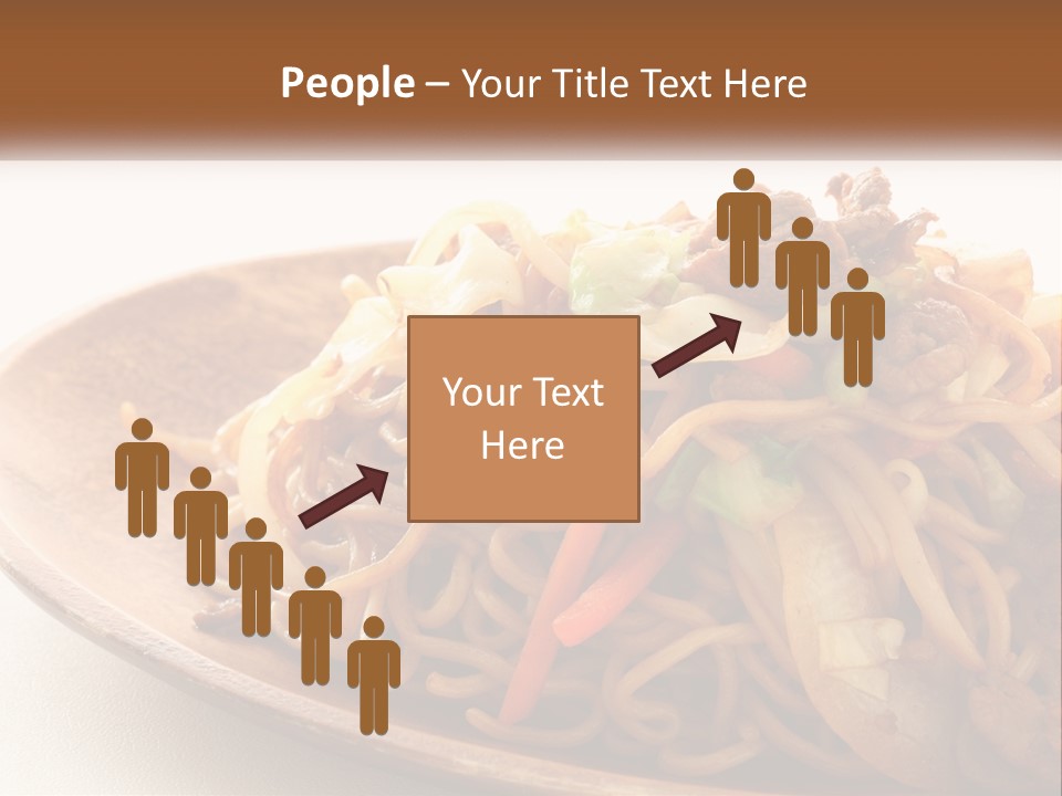 A Plate Of Noodles With Meat And Vegetables On It PowerPoint Template