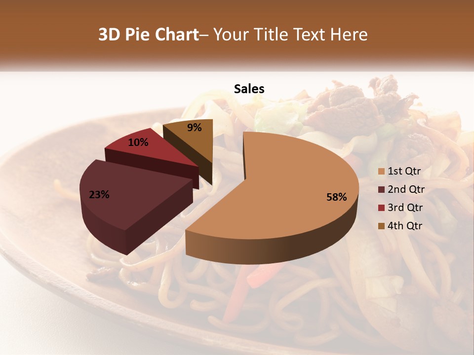 A Plate Of Noodles With Meat And Vegetables On It PowerPoint Template