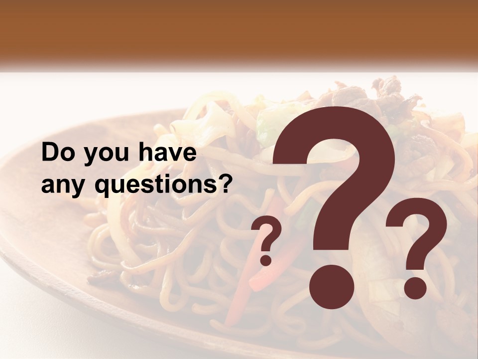 A Plate Of Noodles With Meat And Vegetables On It PowerPoint Template