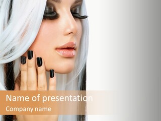 A Woman With Long White Hair And Black Nails PowerPoint Template