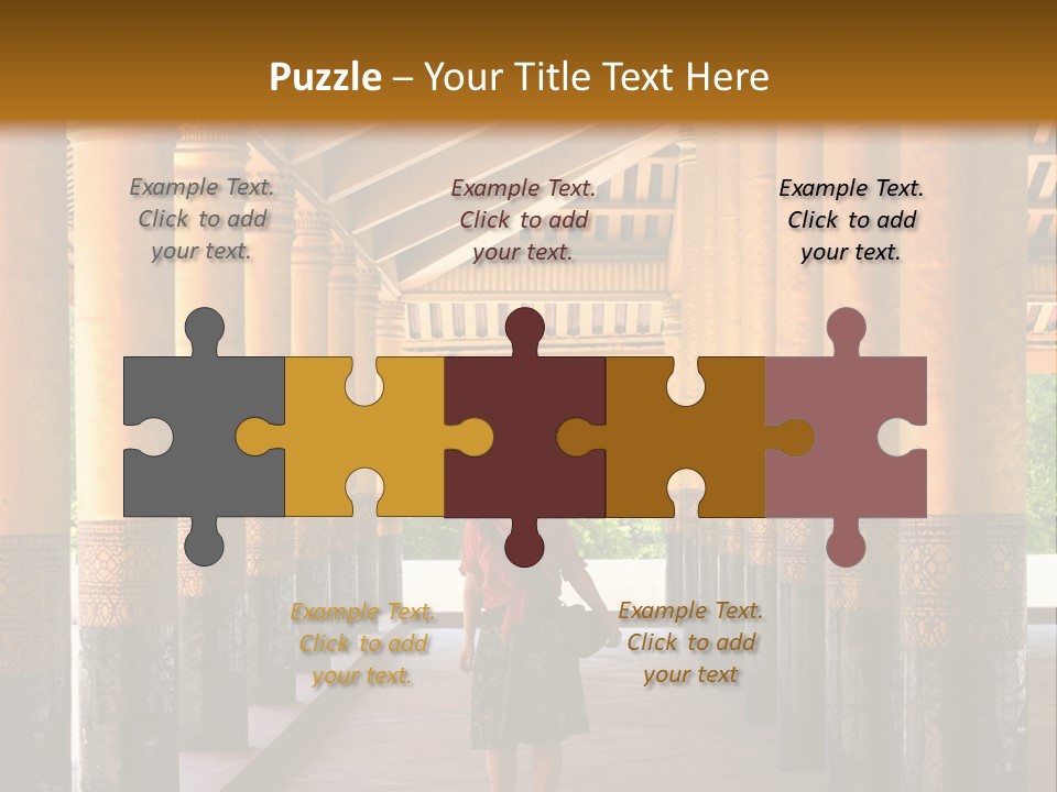 A Woman Walking Down A Walkway In A Building PowerPoint Template