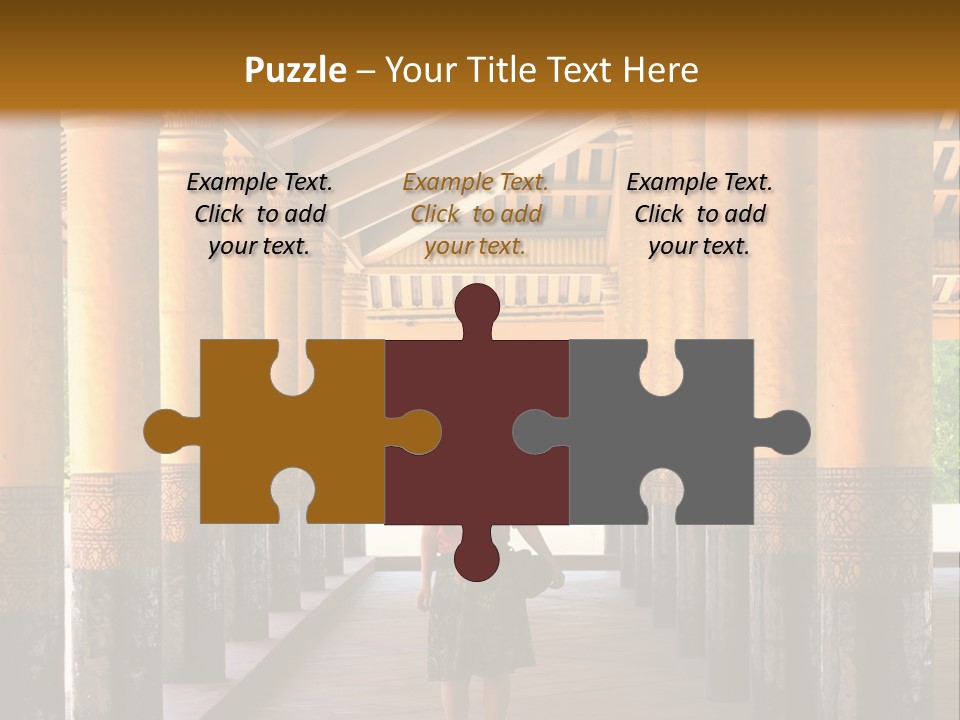 A Woman Walking Down A Walkway In A Building PowerPoint Template