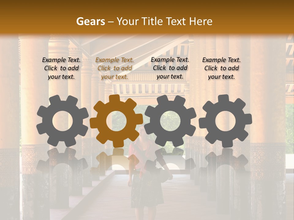 A Woman Walking Down A Walkway In A Building PowerPoint Template