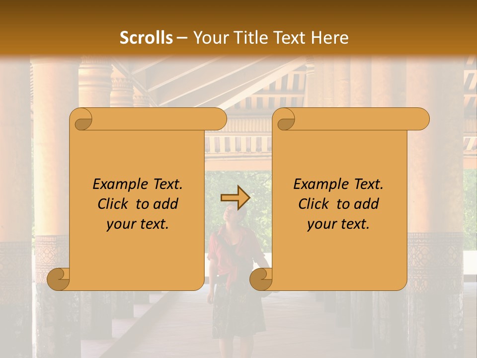 A Woman Walking Down A Walkway In A Building PowerPoint Template
