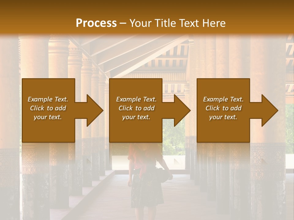 A Woman Walking Down A Walkway In A Building PowerPoint Template